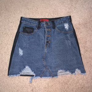 half denim half leather skirt